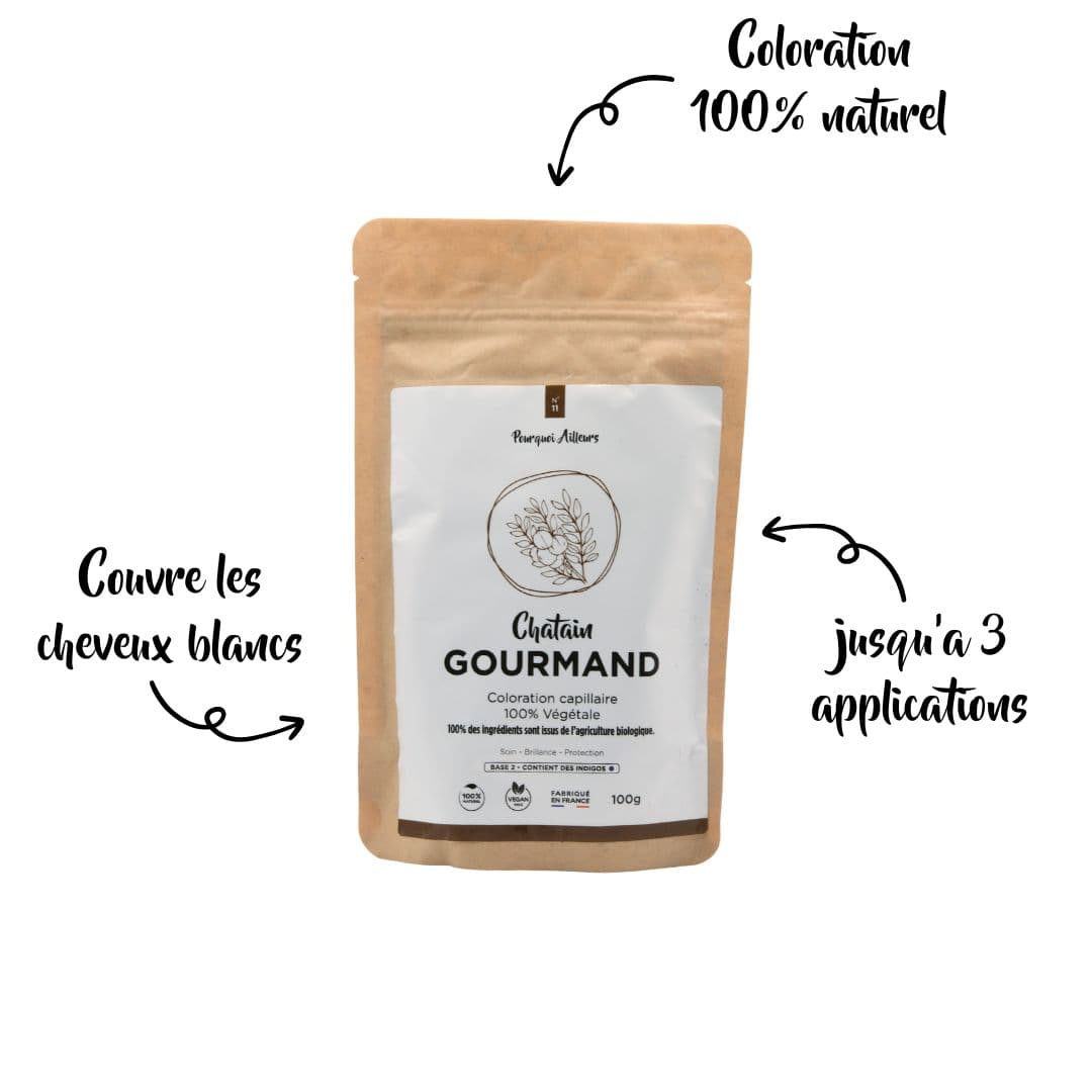 Coloration Végétale Châtain Gourmand – Reflets naturels marron foncés & Couleur Enveloppante – 100 g