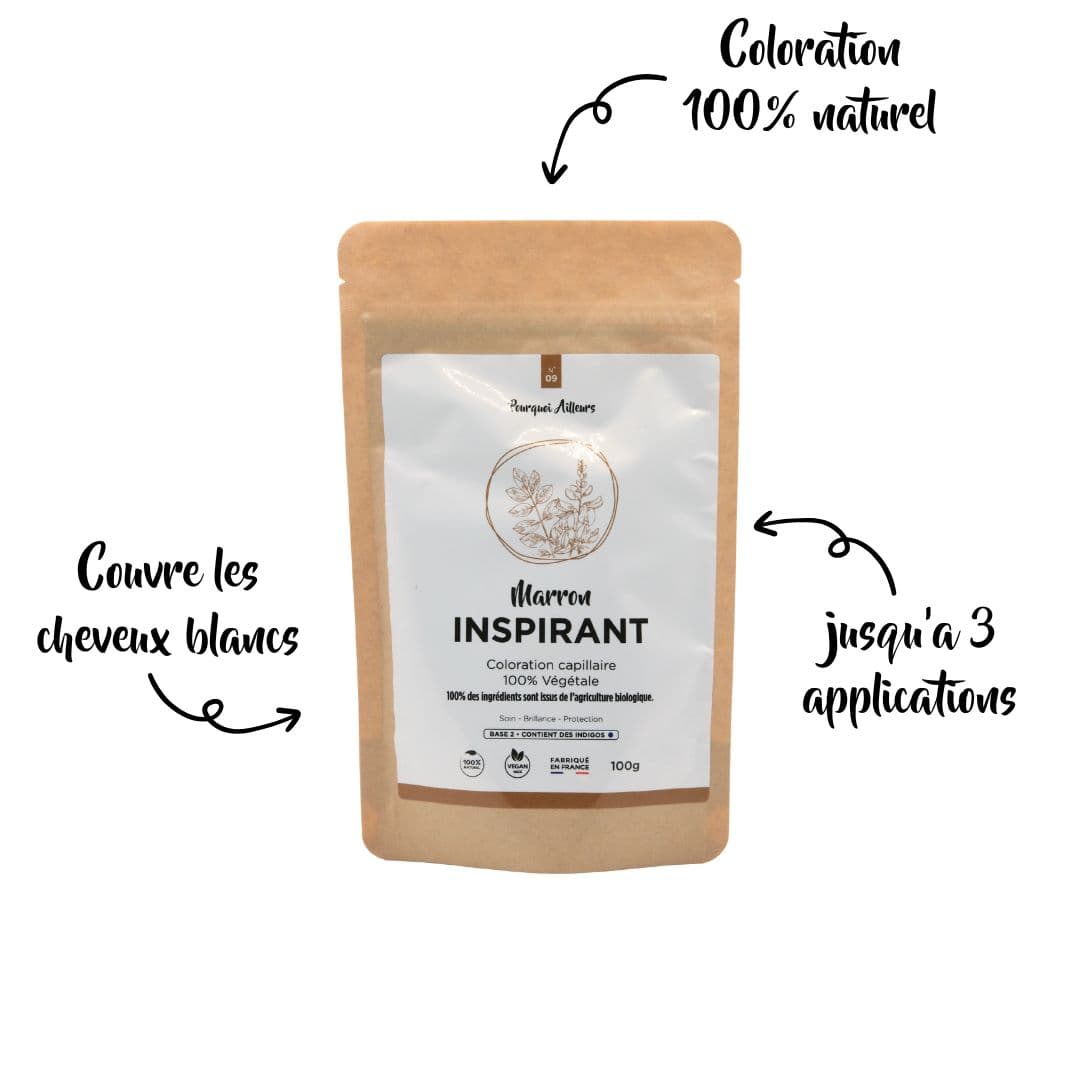 Coloration Végétale Marron Inspirant – Reflets Naturels & Élégance Discrète – 100 g
