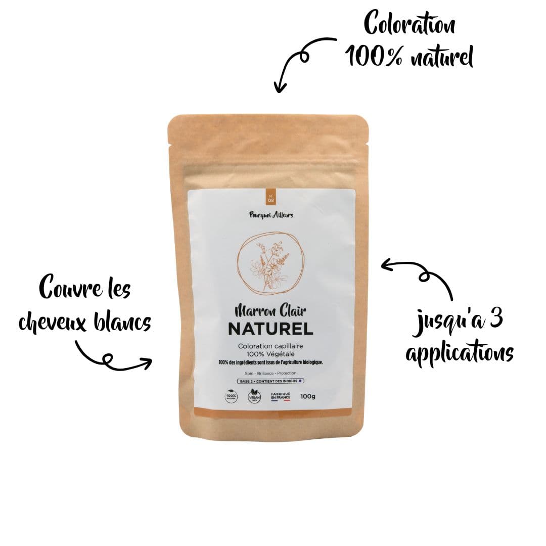 Coloration Végétale Marron Clair Naturel – Reflets Subtils & Couleur Douce – 100 g