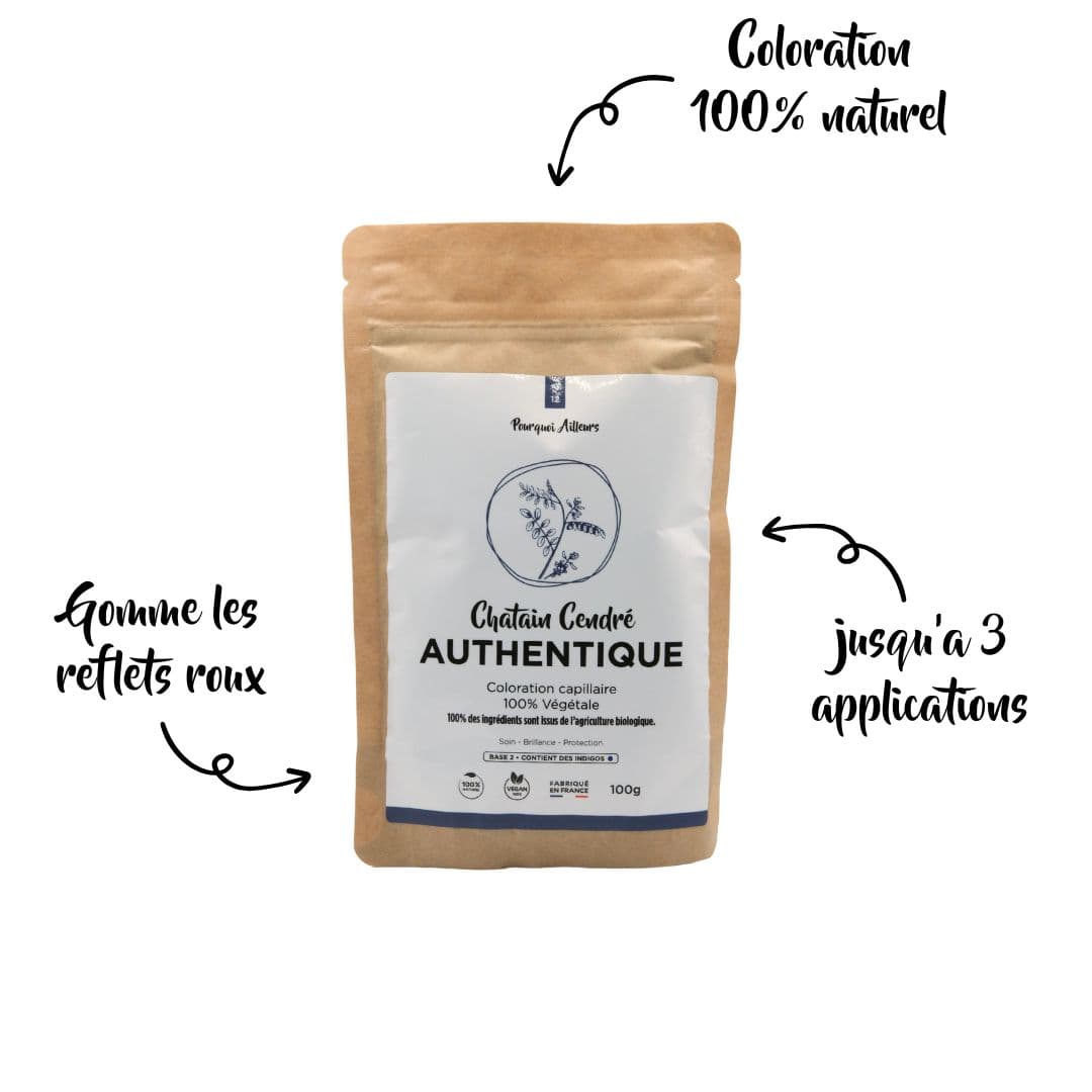 Coloration Végétale Châtain Cendré Authentique – Reflets Froids, 100 % Naturelle