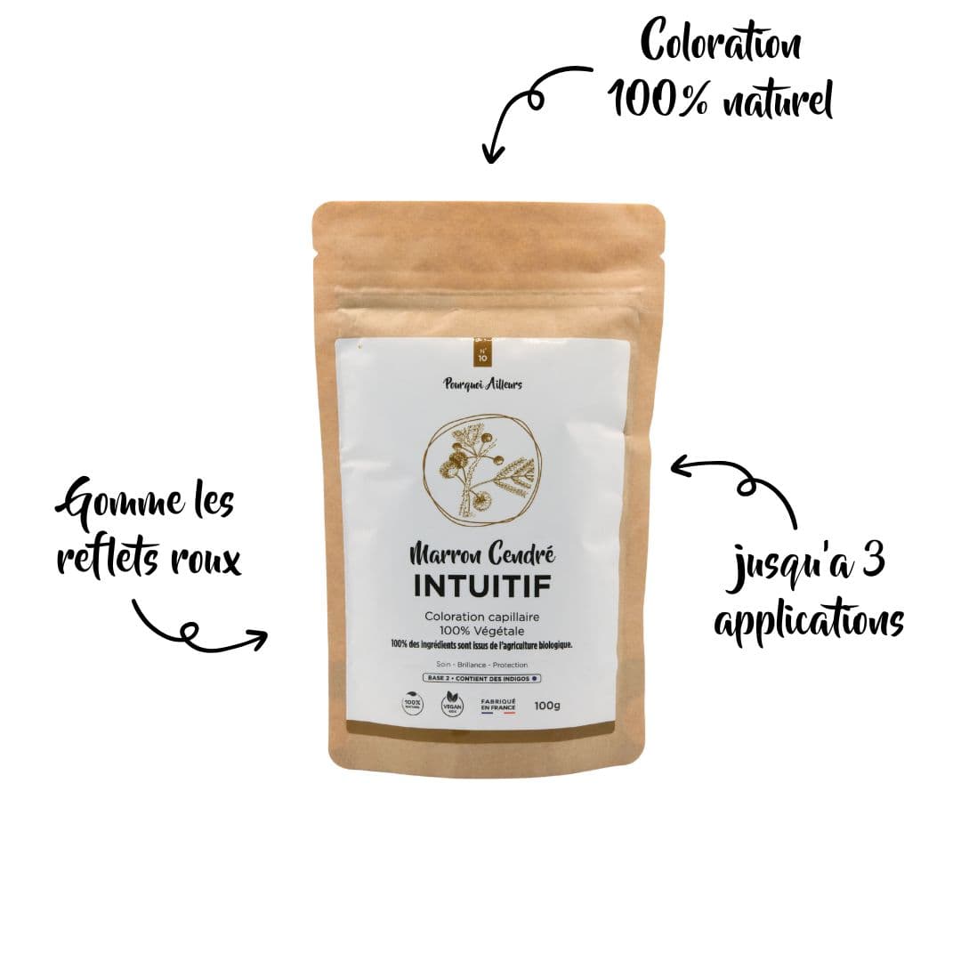 Coloration Végétale Marron Cendré Intuitif – Teinte Froide & Couverture Naturelle – 100 g