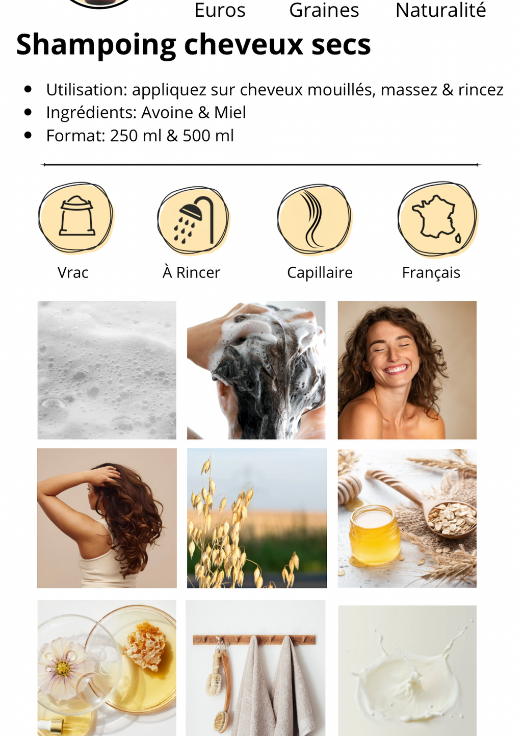 Shampoing Naturel Avoine & Miel – Nutrition & Douceur pour Cheveux Épais