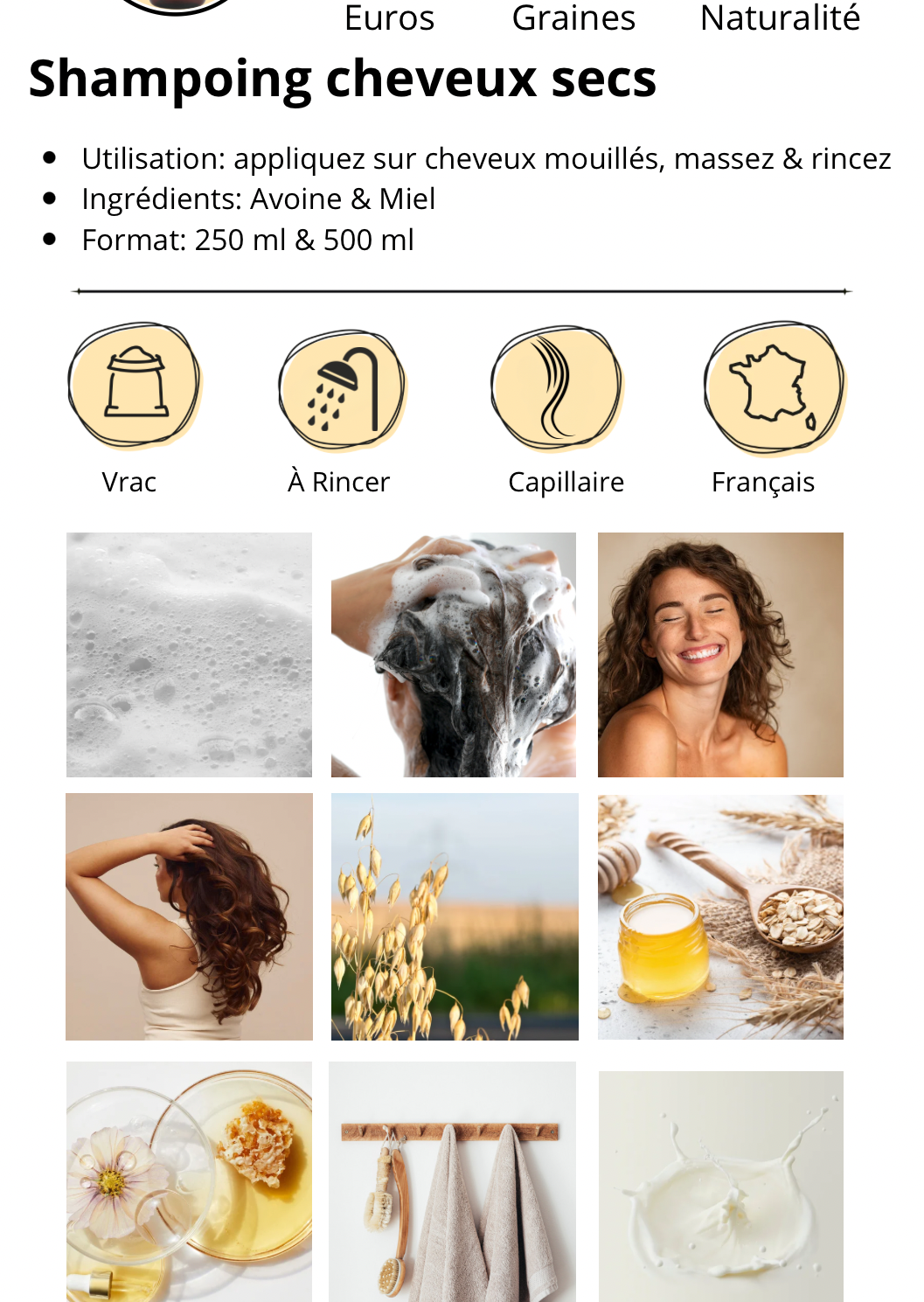 Shampoing Naturel Avoine & Miel – Nutrition & Douceur pour Cheveux Épais