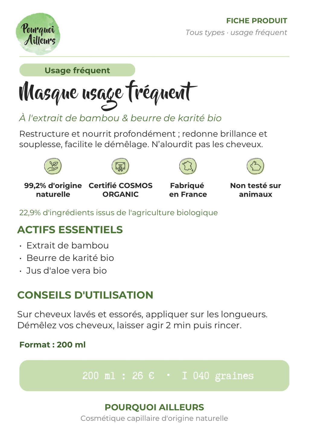 Masque Cheveux Aloé Vera & Bambou – Volume & Hydratation Légère – 200 ml