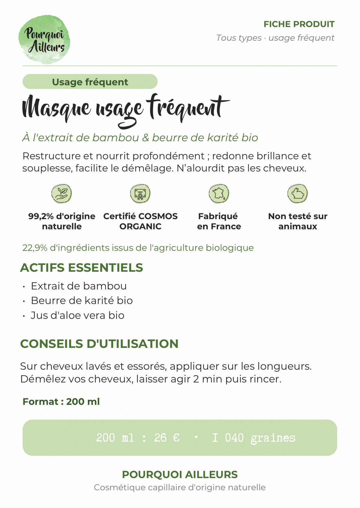 Masque Cheveux Aloé Vera & Bambou – Volume & Hydratation Légère – 200 ml