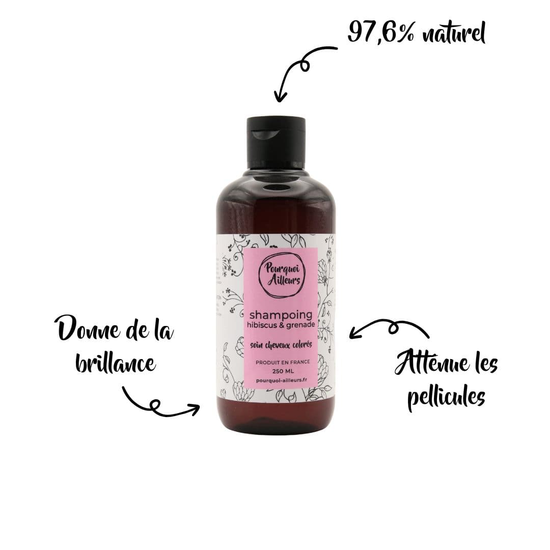 Shampoing Naturel Hibiscus & Grenade – Éclat & Protection pour Cheveux Colorés – 250 ml