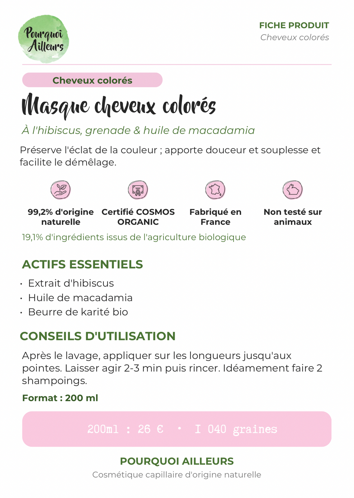 Masque Cheveux Hibiscus & Grenade – Protection & Brillance pour Cheveux Colorés – 200 ml