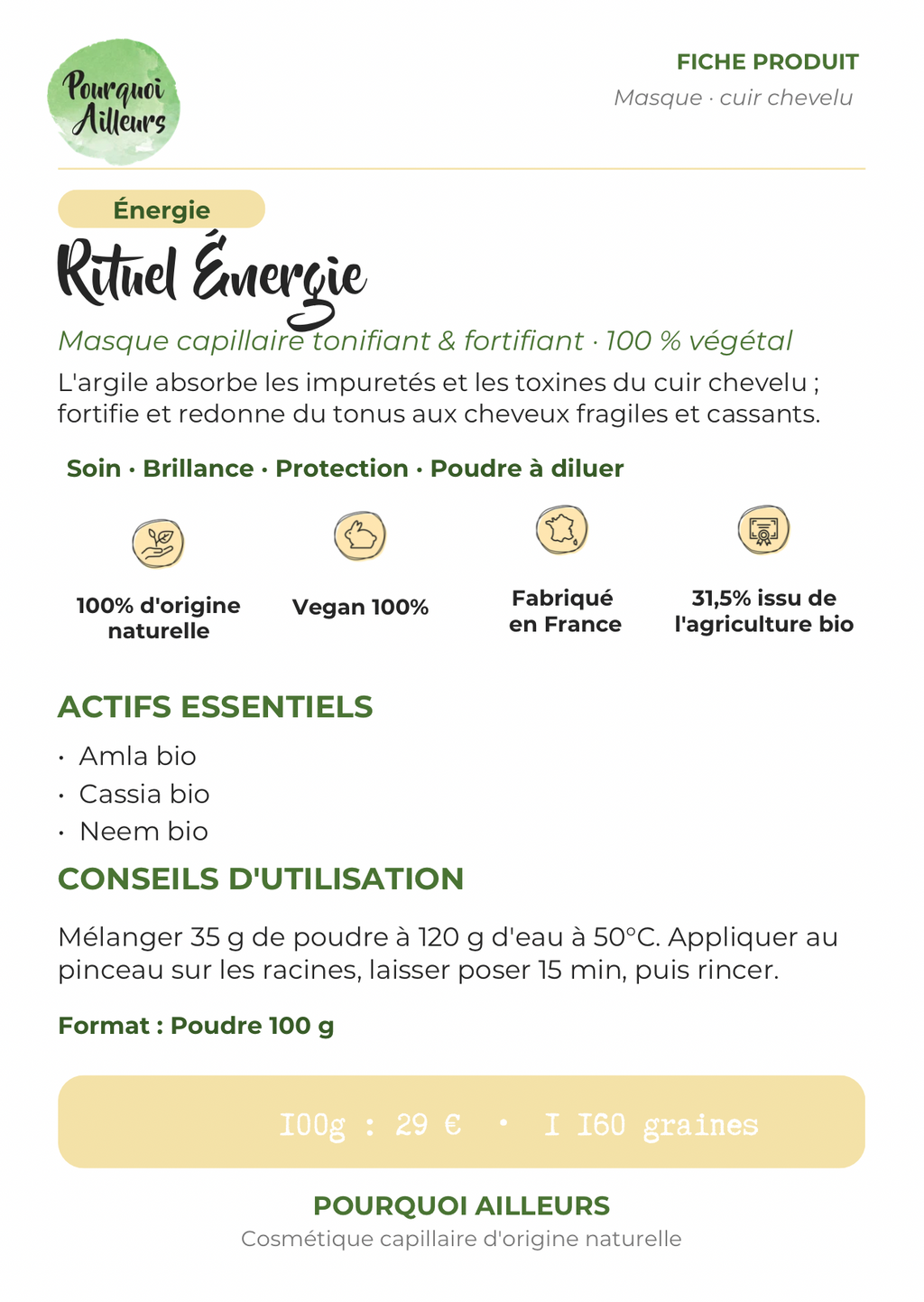 Rituel Énergie – Masque du cuir chevelu Tonifiant & Fortifiant 100 % Naturel – 200 g