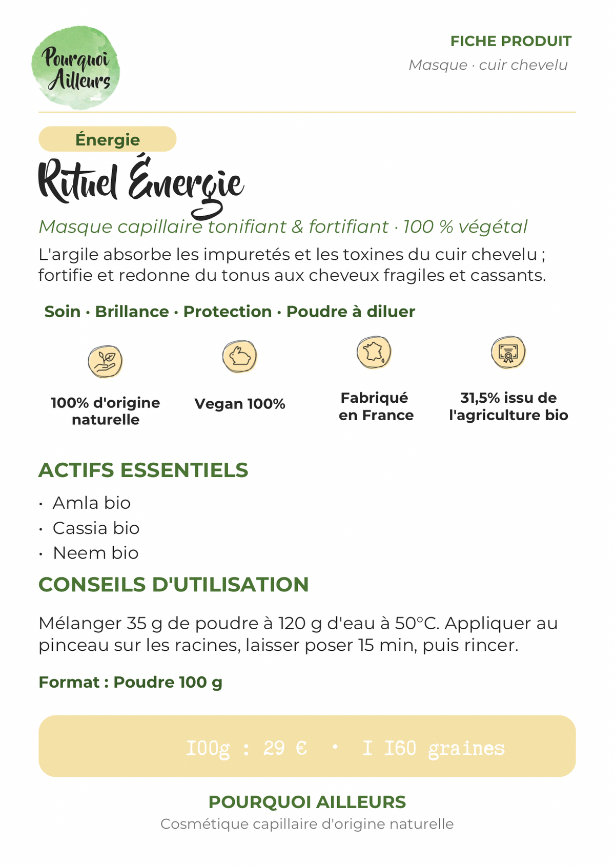 Rituel Énergie – Masque du cuir chevelu Tonifiant & Fortifiant 100 % Naturel – 200 g