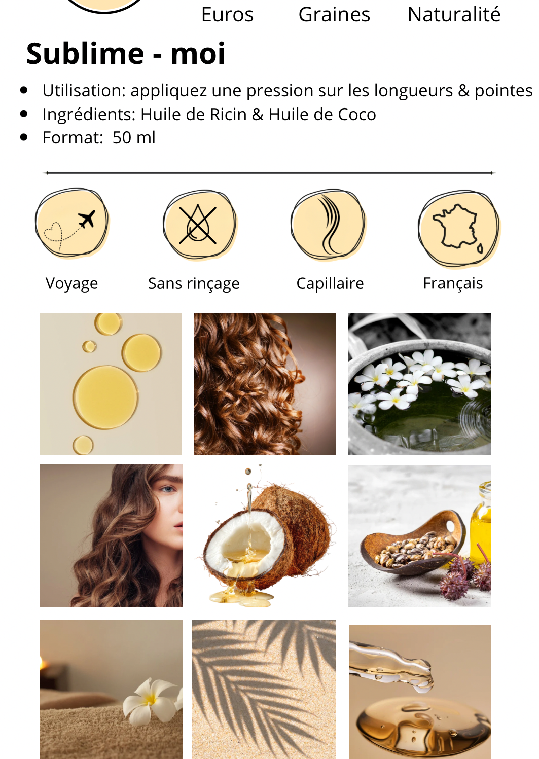 Sérum Cheveux « Sublime-Moi » – Pousse, Nutrition & Brillance Naturelle – 50 ml