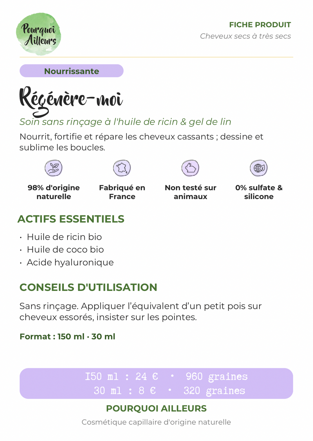 Soin Sans Rinçage « Régénère-moi » – Hydratation & Réparation Quotidienne – 150 ml