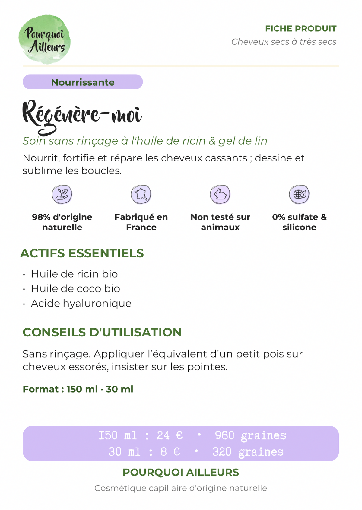 Soin Sans Rinçage « Régénère-moi » – Hydratation & Réparation Quotidienne – 150 ml