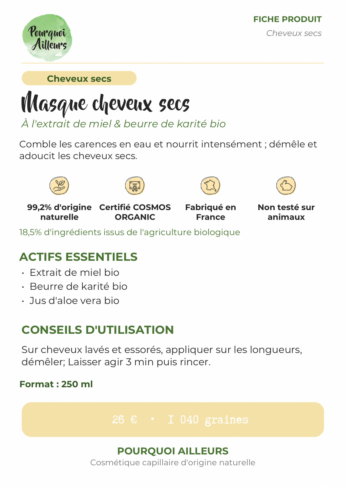 Soin Cheveux Avoine & Miel – soin nourrissant