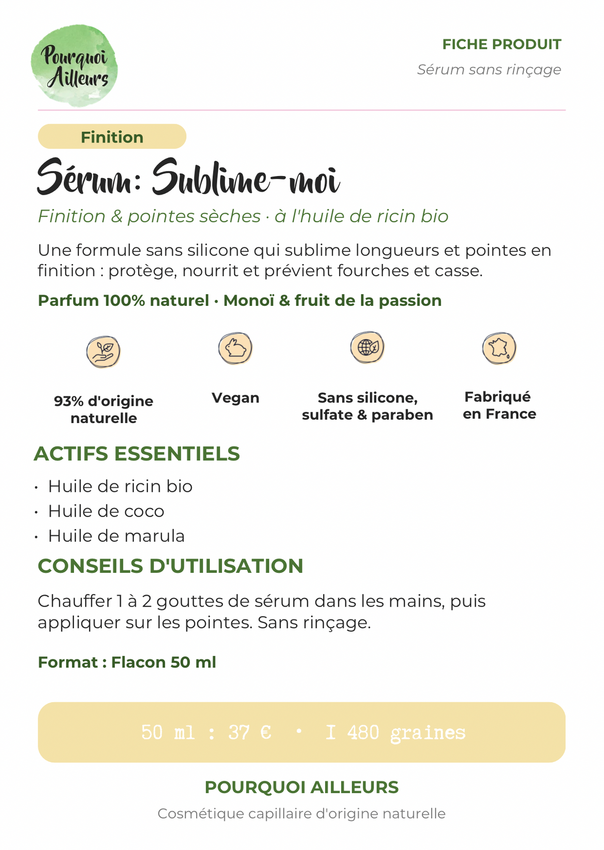 Sérum Cheveux « Sublime-Moi » – Pousse, Nutrition & Brillance Naturelle – 50 ml