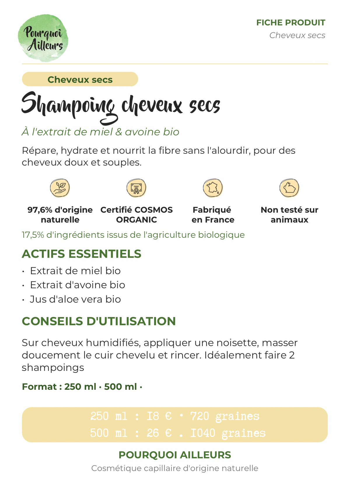 Shampoing Naturel Avoine & Miel – Nutrition & Douceur pour Cheveux Épais