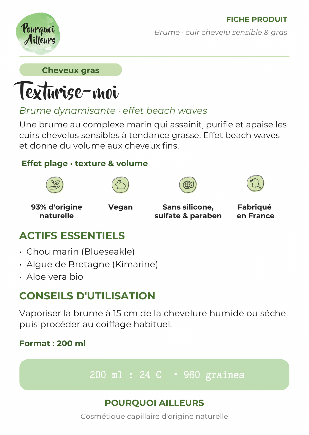 Spray Cheveux « Texturise-moi » – Volume, Légèreté & Ondulation Naturelle – 200 ml